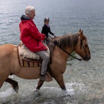 IMG_6531 23/11/2019 - Sincèrement je préfère rester sur ma monture tant l'eau est glaciale ! Attention Jo, tu vas bientôt jouer au sous marin ! I did let my horse get a...